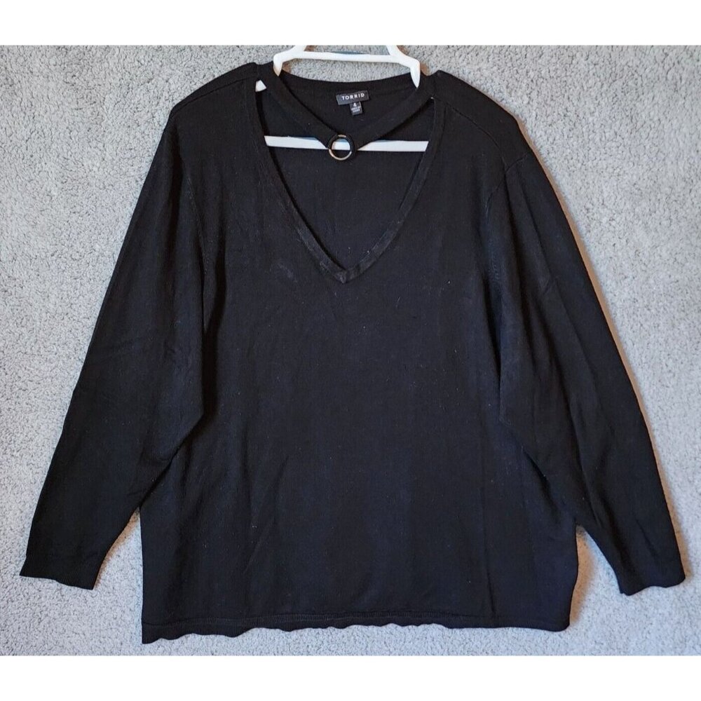 Torrid Women's V Neck/Choker Necklace Long Sleeve Sweater Top Black Plus Size 4X
